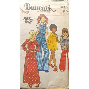 Butterick 3602 Vintage 1970s Sewing Pattern For Girls & Childrens Tops Dresses